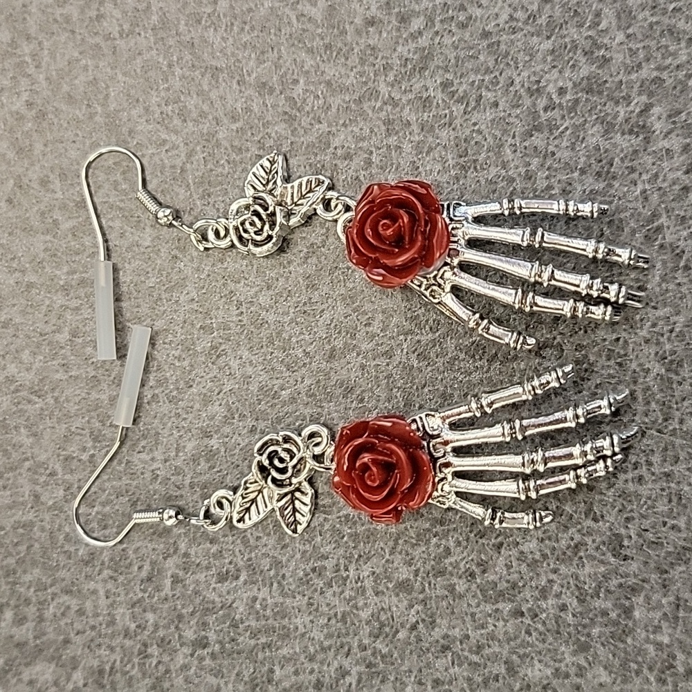 COPY - Gothic Rose Skeleton Hand Dangle Earrings